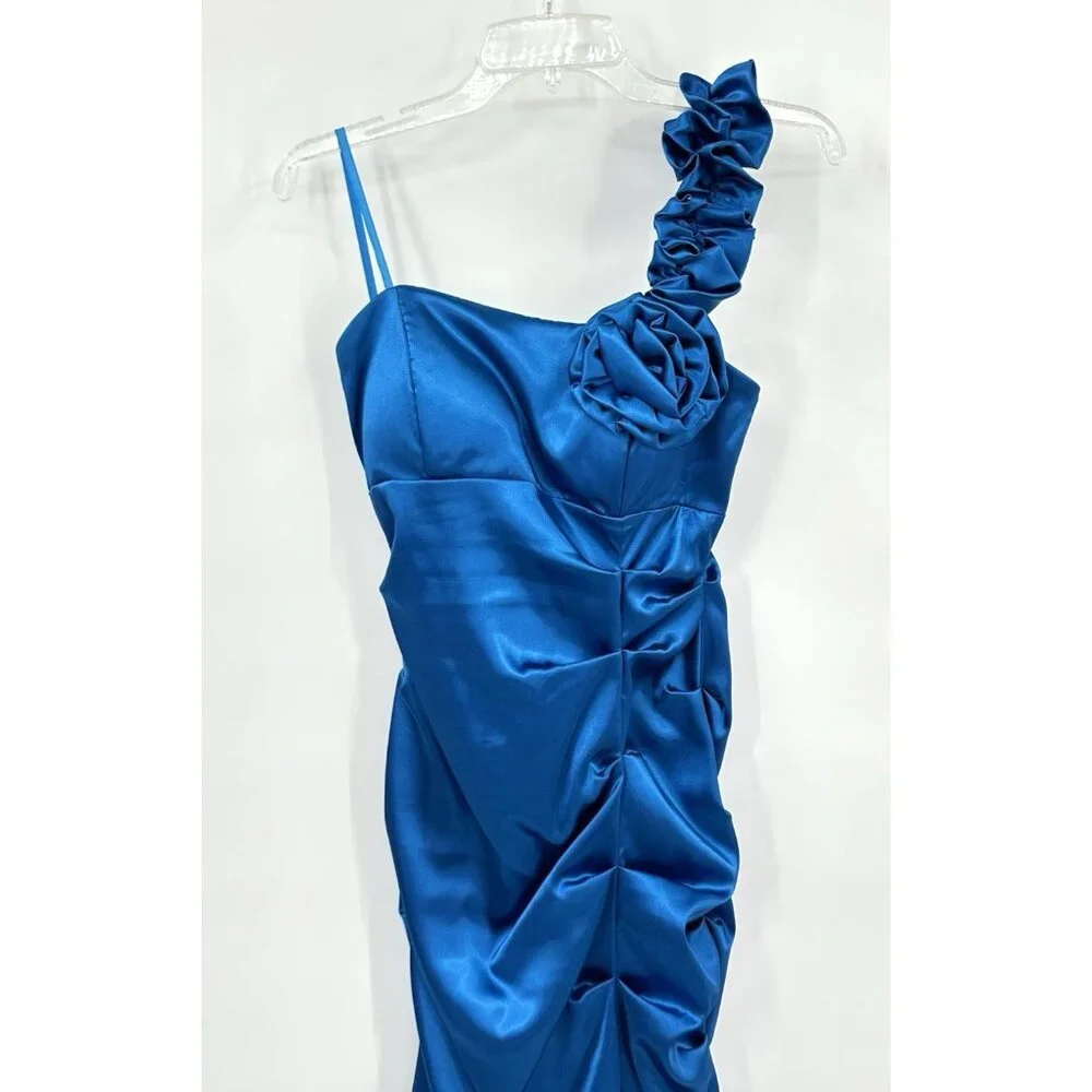 BLONDIE NITES maxi dress electric blue 7 vintage 2000s Y2K one shoulder prom - Picture 5 of 11